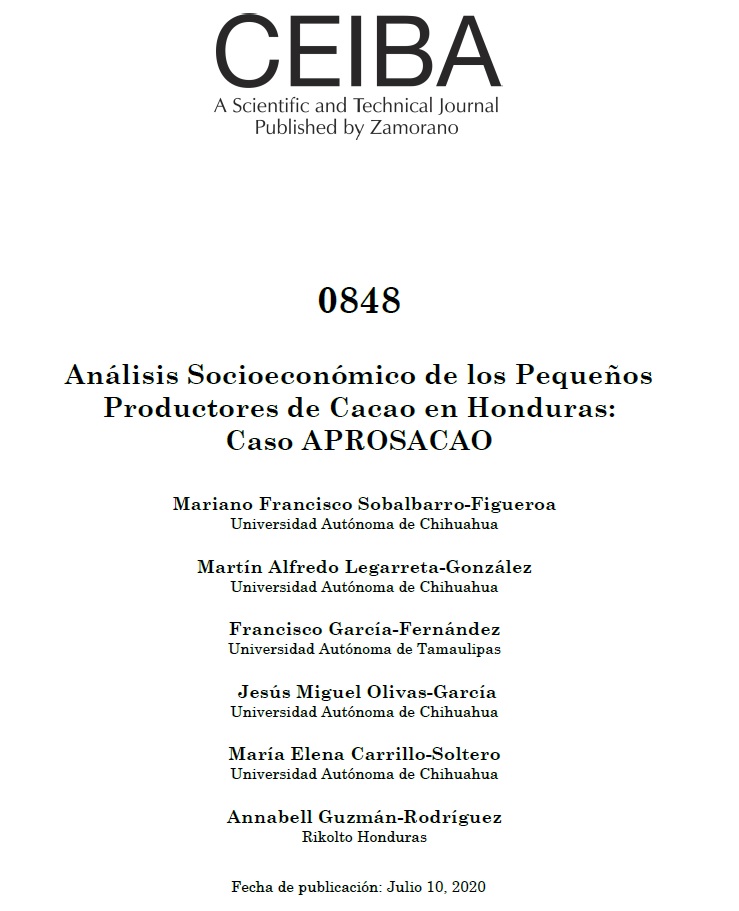 					Ver Núm. 0848 (2020): Análisis Socioeconómico de los Pequeños Productores de Cacao en Honduras. Caso APROSACAO
				